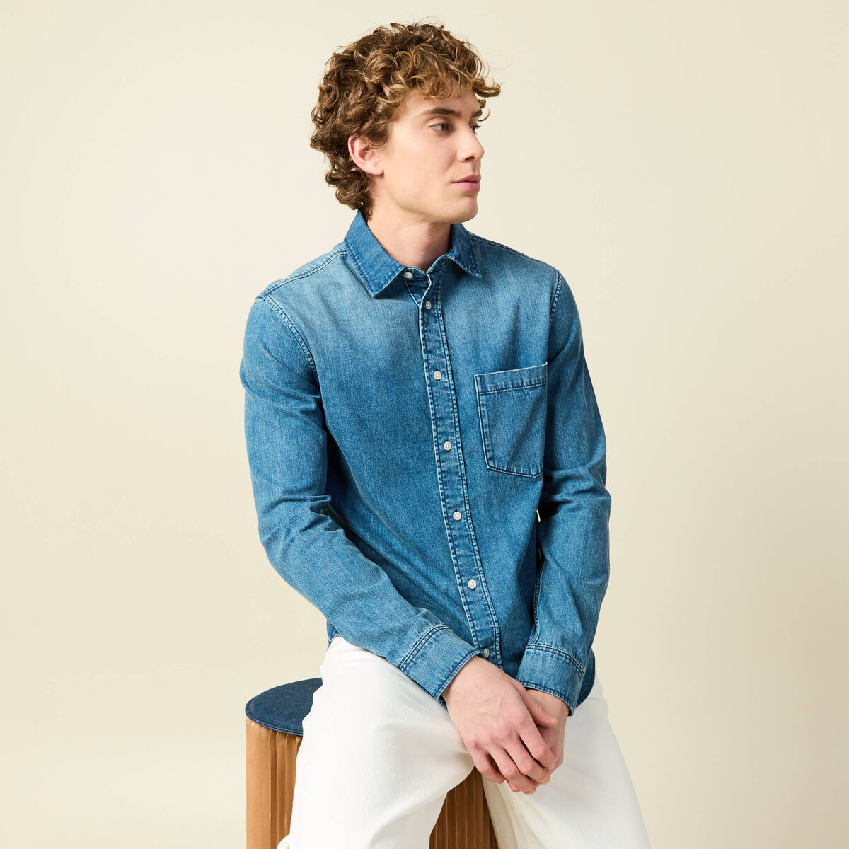 Chemise en jeans manches longues denim stone homme