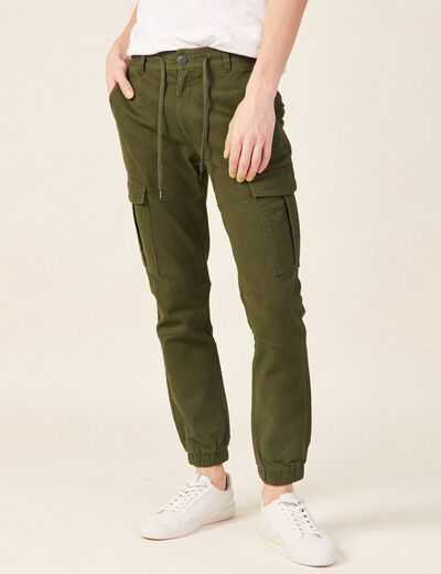 Pantalon cargo taille à cordon vert kaki homme