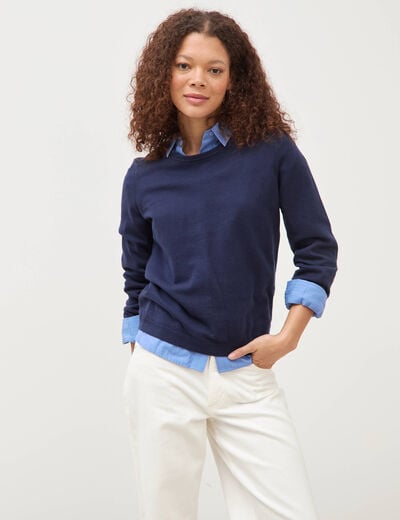 Pull manches longues bleu marine femme