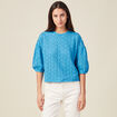 T-shirt manches 3/4 ajouré bleu femme