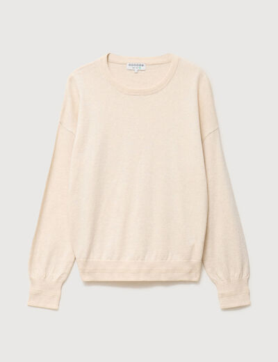 Pull oversize col rond manches longues creme femme