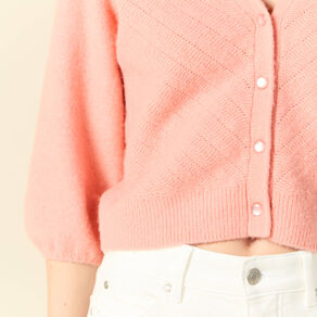 Gilet manches 3/4 rose saumon femme