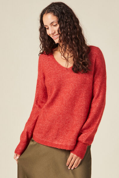 Pull éco-responsable rouge foncé femme