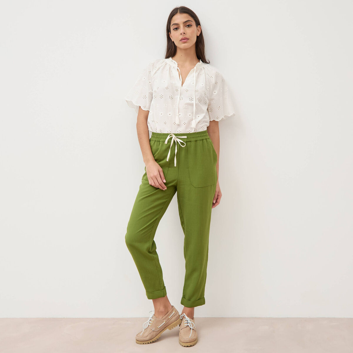 Pantalon taille standard vert olive femme