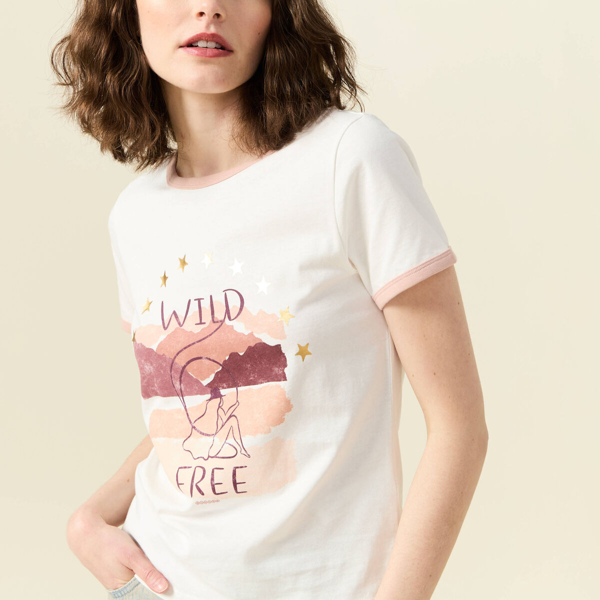 T-shirt manches courtes ivoire femme