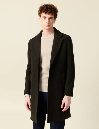 Manteau long boutonn&eacute; taupe homme