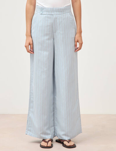 Pantalon large taille haute ceinture bleu ciel femme