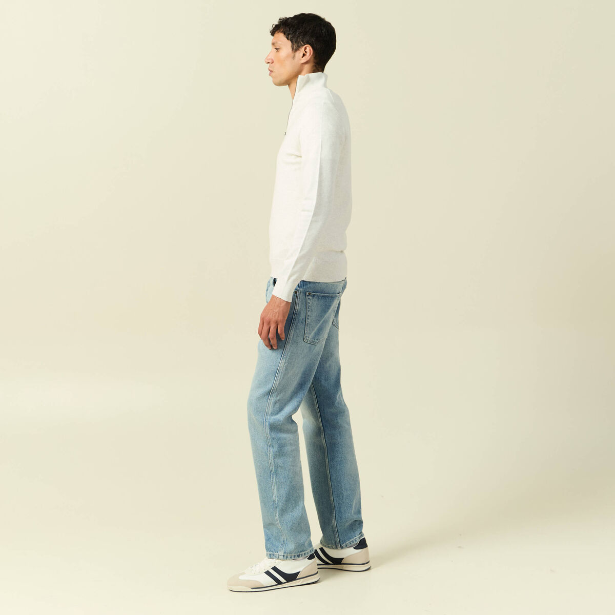 Pull fin col camionneur manches longues ecru homme