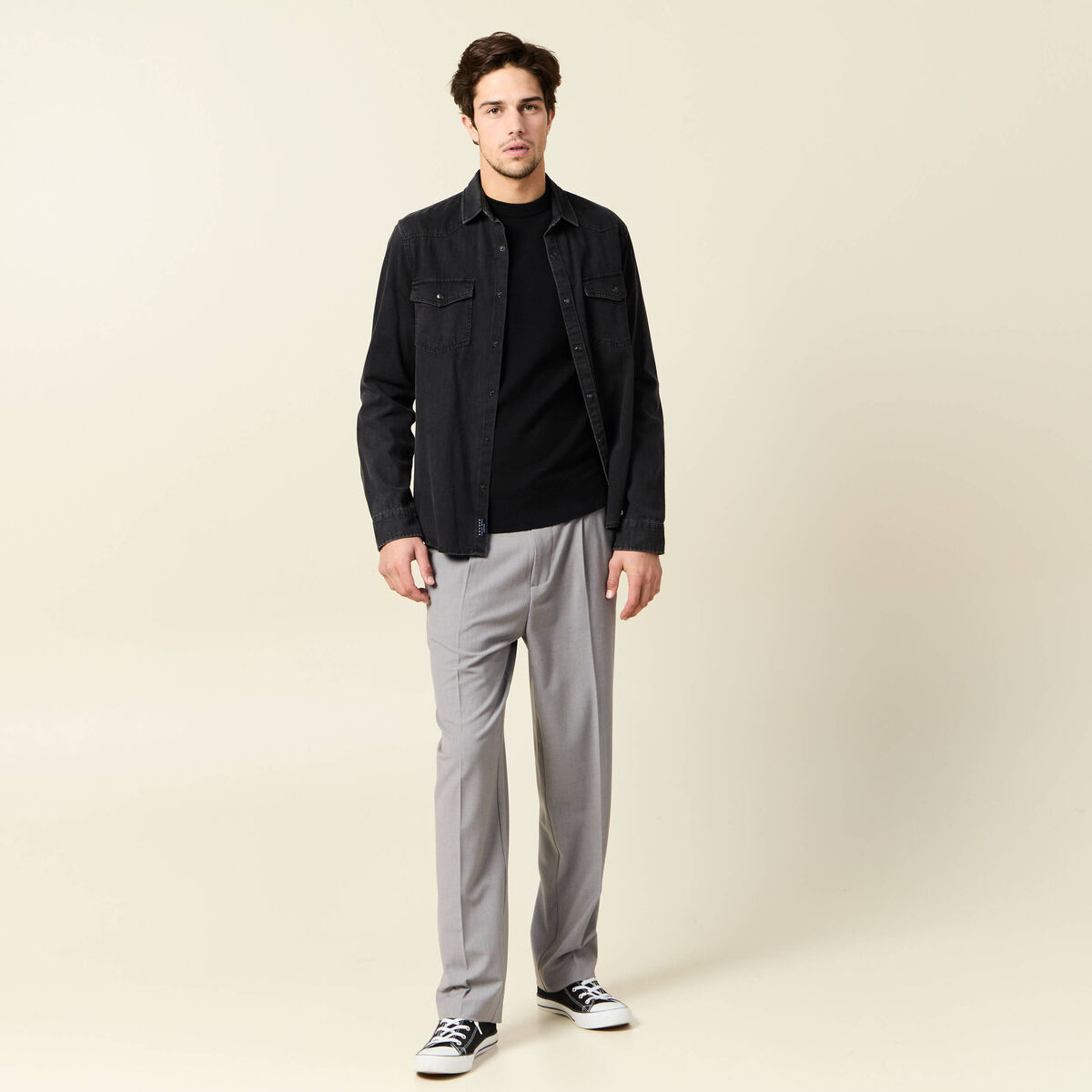 Pull manches longues noir homme