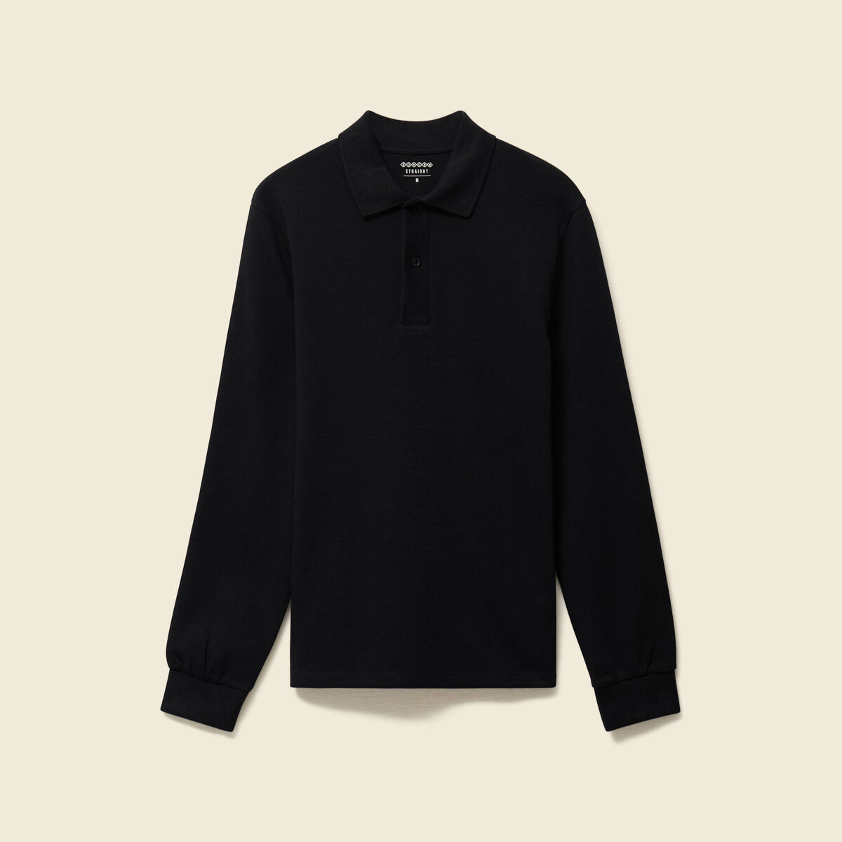 Polo cintr&eacute; manches longues en coton noir homme