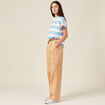 Pantalon large ceinture pinces marron clair femme