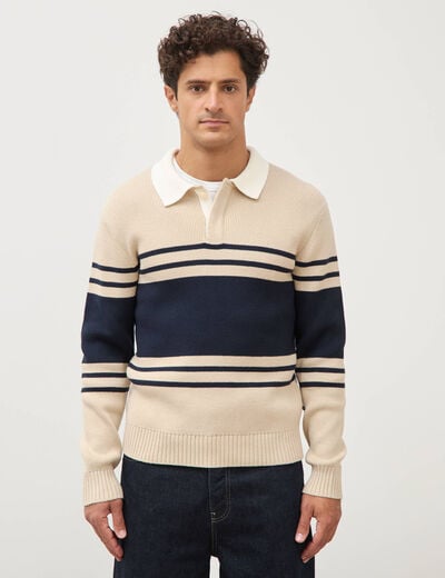 Pull manches longues en coton beige homme