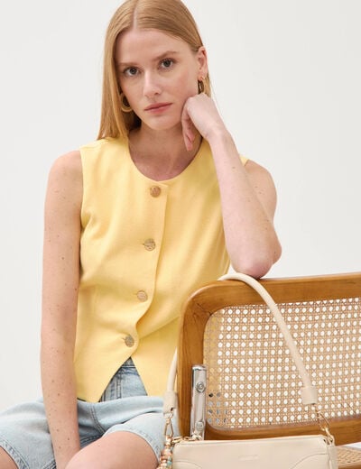 D&eacute;bardeur droit col rond doubl&eacute; jaune clair femme
