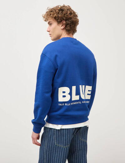 Sweat droit col rond manches longues bleu electrique homme
