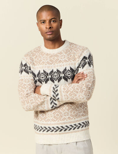 Pull manches longues beige homme