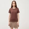 T-shirt cintr&eacute; col rond manches courtes marron fonc&eacute; femme