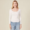 T-shirt manches longues côtelé ecru femme