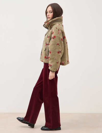 Blouson oversize sherpa col montant vert femme