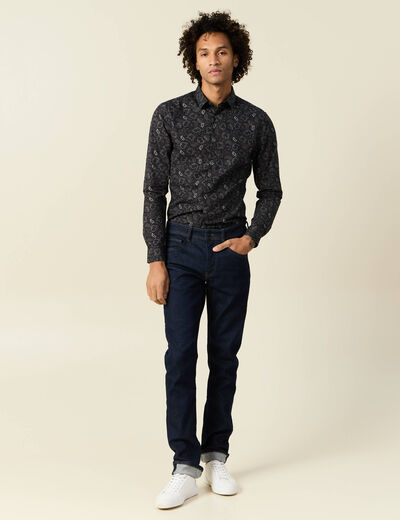 Chemise cintr&eacute;e en coton manches longues noir homme