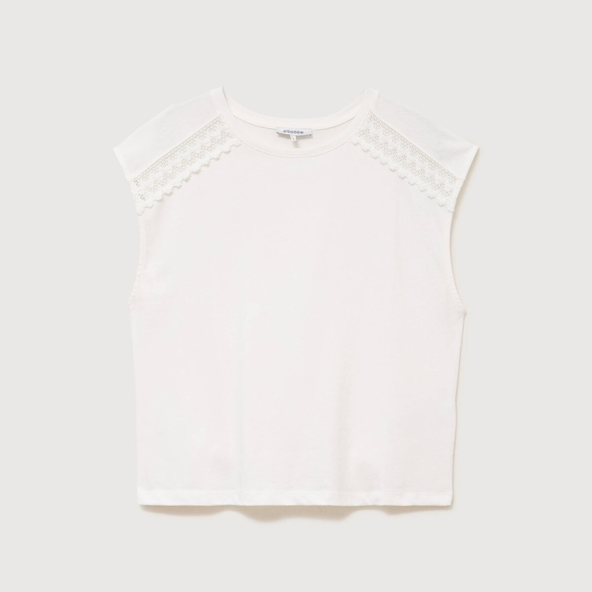T-shirt droit sans manches col rond ecru femme