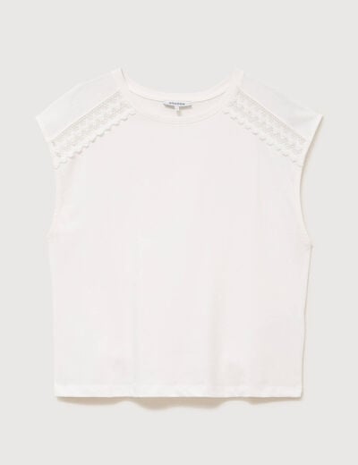 T-shirt droit sans manches col rond ecru femme