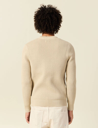 Pull manches longues col rond sable homme
