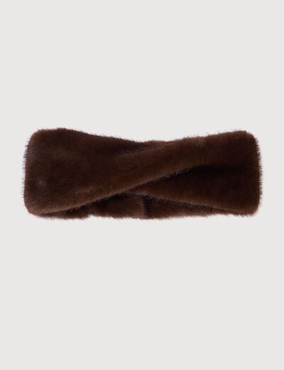Bandeau imitation fourrure marron fonc&eacute; femme