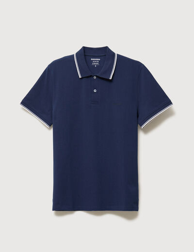 Polo cintr&eacute; en coton manches courtes bleu marine homme
