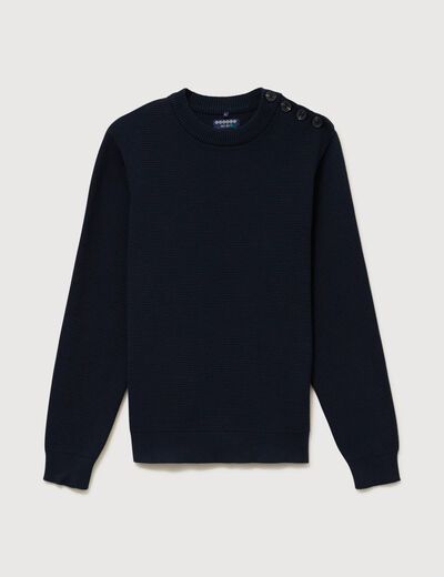 Pull manches longues col rond bleu marine homme
