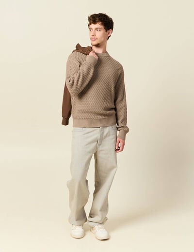 Pull col rond en coton taupe homme