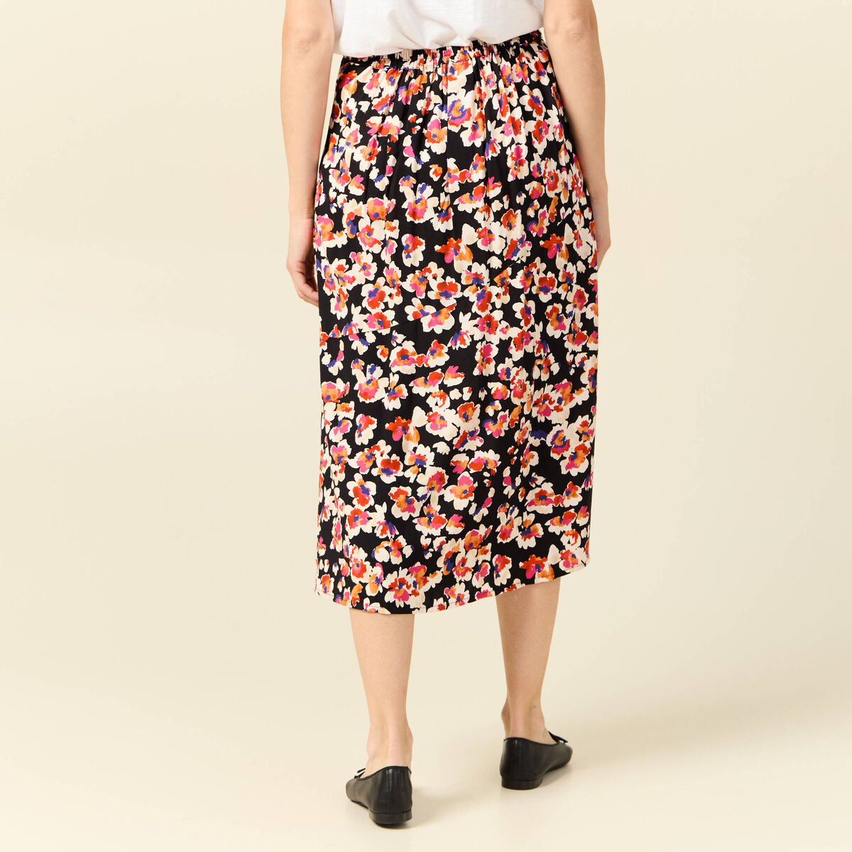 Jupe midi évasée fluide noir femme