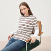 T-shirt ray&eacute; col rond manches courtes ivoire femme