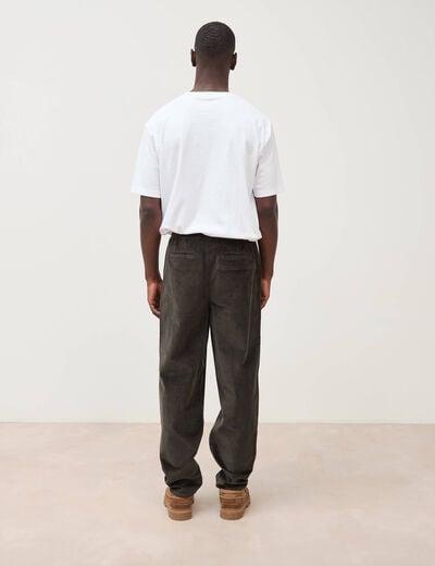 Pantalon large en velours vert kaki homme
