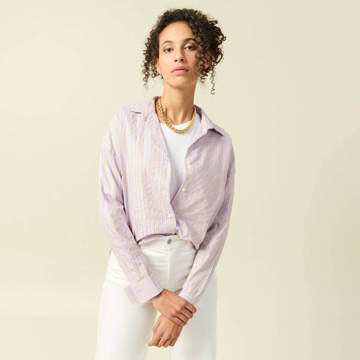 Chemise oversize en coton bleu ciel femme