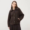 Manteau oversize court col tailleur marron fonc&eacute; femme