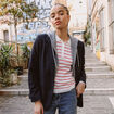 Blazer manches longues col tailleur bleu marine femme