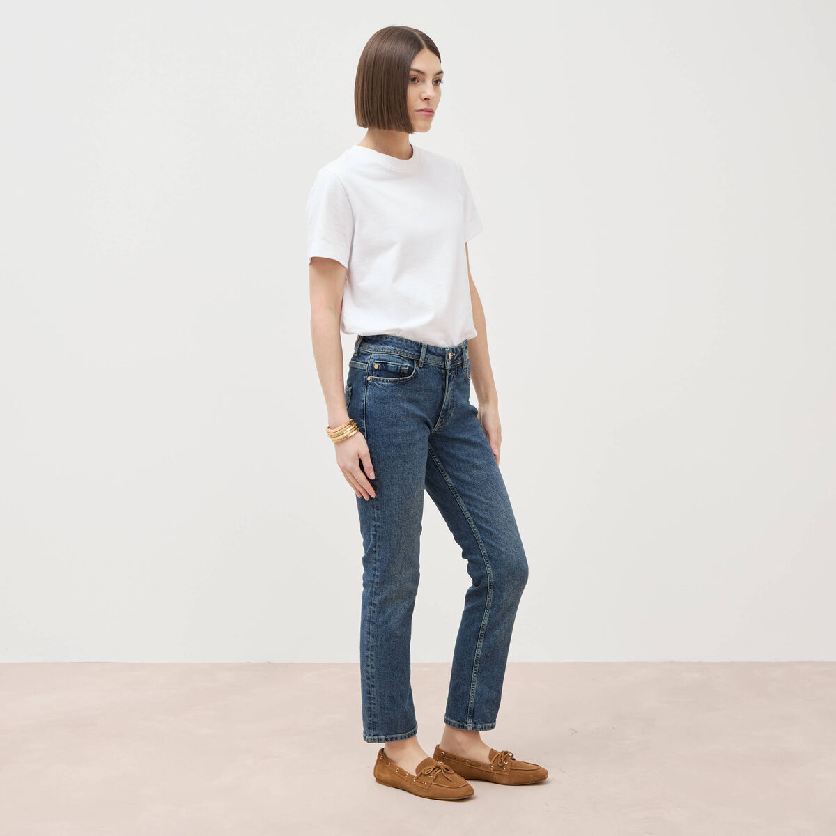 Jeans slim taille standard 7/8&egrave;me bleu femme