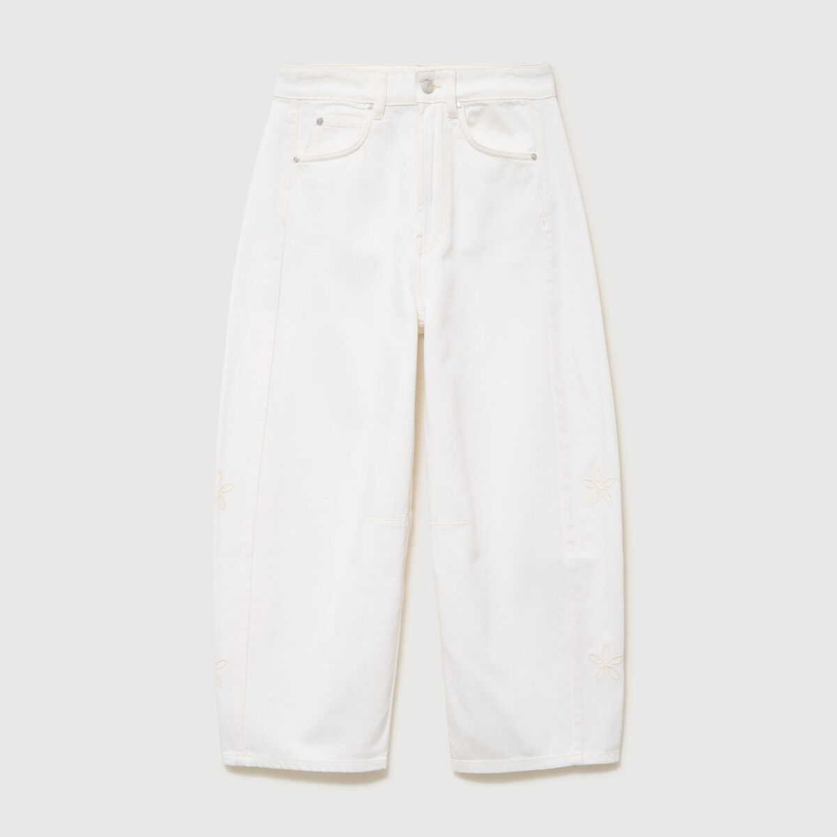 Jeans barrel taille haute 7/8&egrave;me denim blanc femme