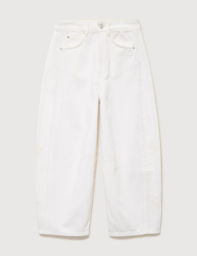 Jeans barrel taille haute 7/8&egrave;me denim blanc femme