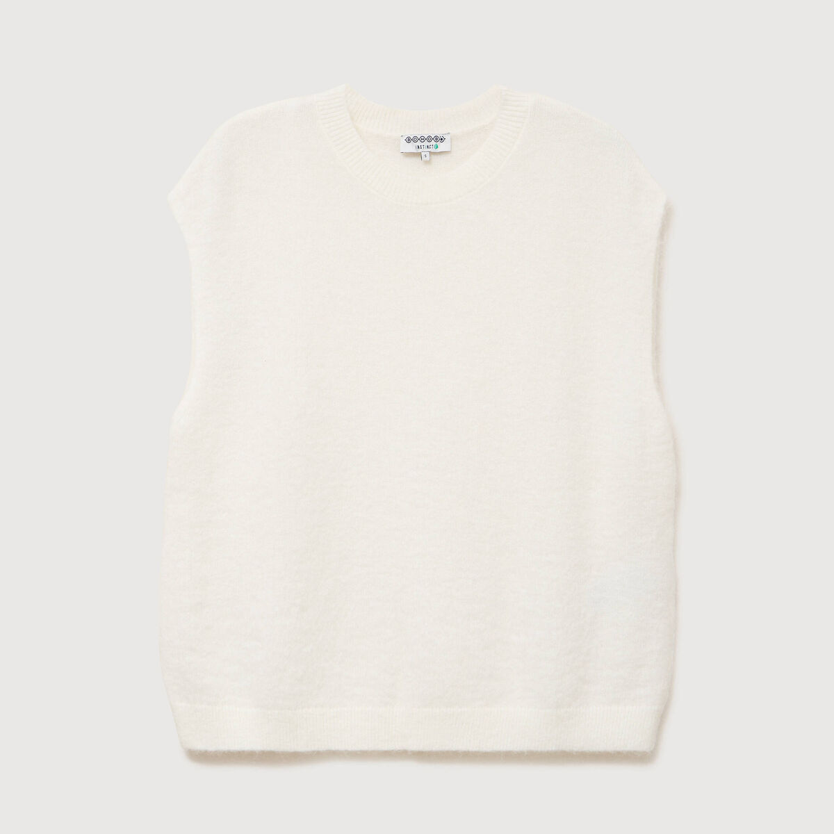 Pull droit court sans manches col rond ecru femme