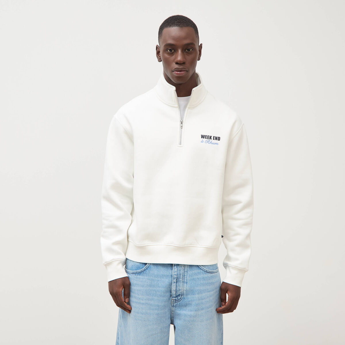 Sweat ample col montant manches longues ecru homme