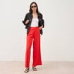 Pantalon large taille haute ceinture rouge femme