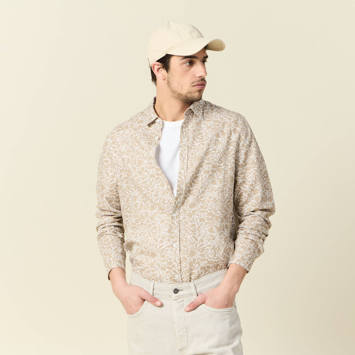 Chemise manches longues beige homme