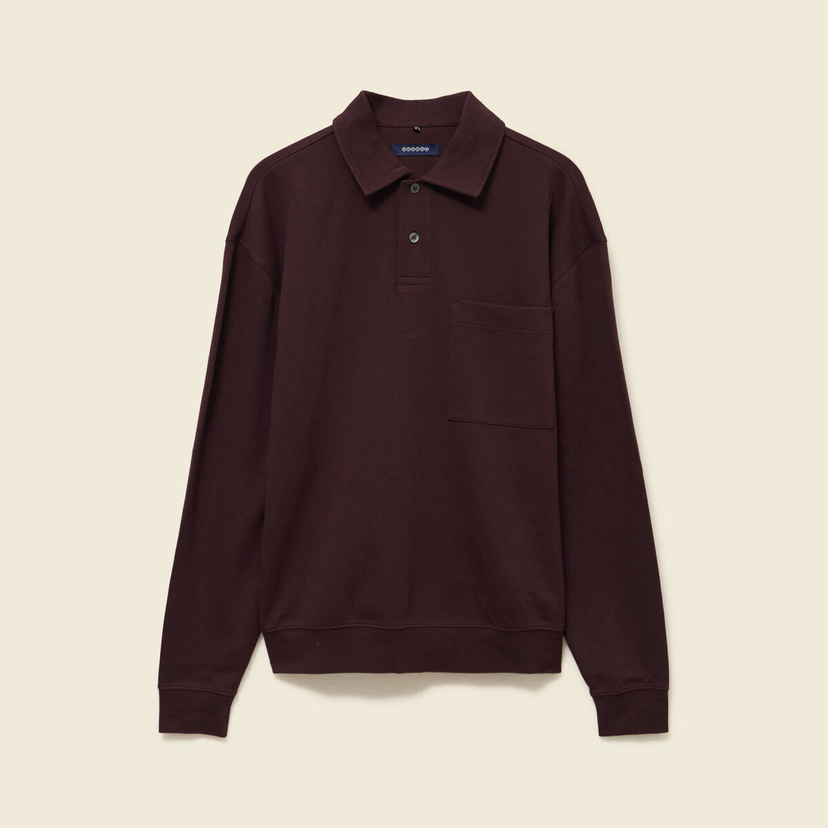 Polo ample manches longues col polo marron fonc&eacute; homme