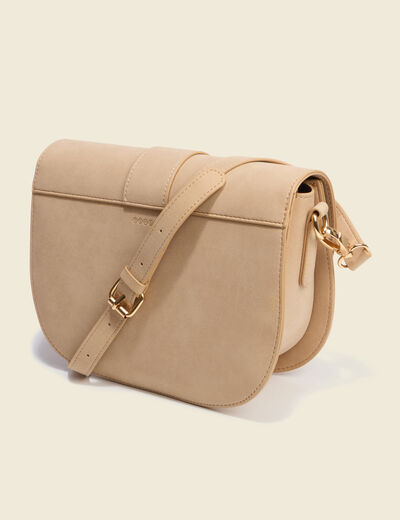 Sac &agrave; rabat en bandouli&egrave;re beige femme