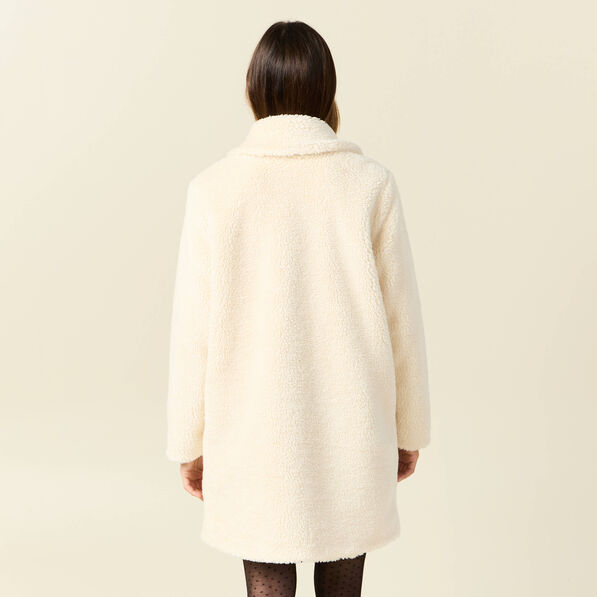 Manteau long laine mouton creme femme
