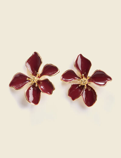 Boucles d'oreilles fleurs orange fonc&eacute; femme