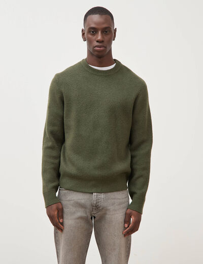 Pull droit col rond manches longues vert kaki homme