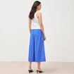 Pantalon large taille haute 3/4 en coton bleu electrique femme