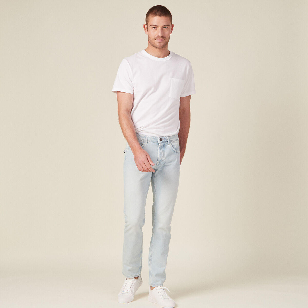 Jeans straight 5 poches denim bleach homme